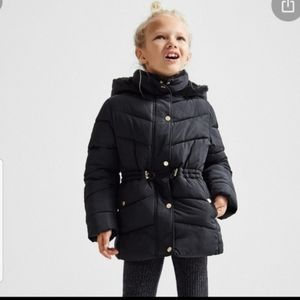 Zara Black Quilted Girls' Hooded Puffer Coat